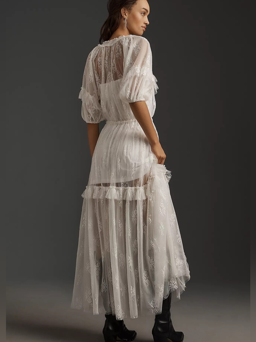 NWT Anthropologie Let Me Be Lace Ruffle Tiered Maxi Dress White XL - Picture 2 of 8